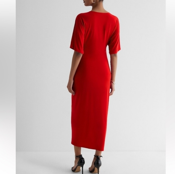 Express Vibrant Red TwistFront Vneck Maxi Dress wFront Slit Elegant Sexy Holiday - Picture 13 of 16